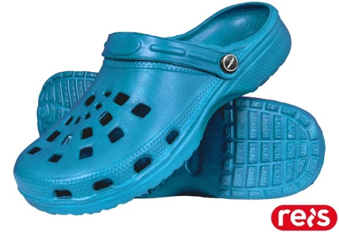 KLAPKI DOTS Z TWORZYWA Z OTWORAMI, Z PASKIEM NA PIĘTĘ JASNONIEBIESKIE