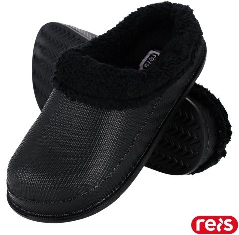 KLAPKI FLUFF Z TWORZYWA OCIEPLANE FUTERKIEM CZARNE