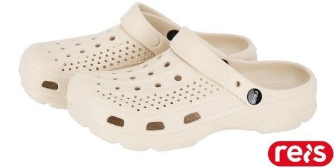 KLAPKI TRACE Z TWORZYWA, OTWORY ZAPEWNIAJĄCE CYRKULACJĘ, BEŻOWE KROKSY