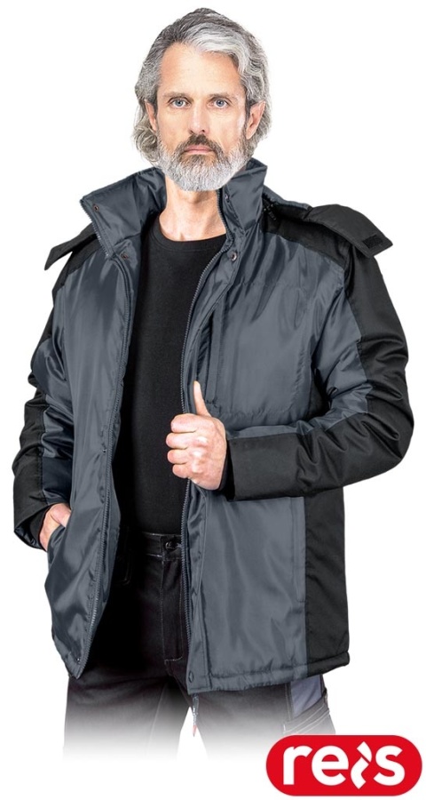 KURTKA OCHRONNA OCIEPLANA BALTIC ODSUWANY KAPTUR, SZARO-CZARNA