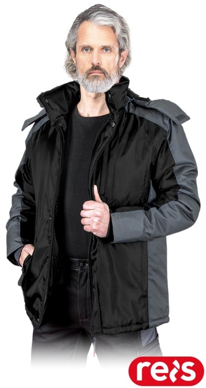 KURTKA OCHRONNA OCIEPLANA BALTIC ODSUWANY KAPTUR, CZARNO-SZARA
