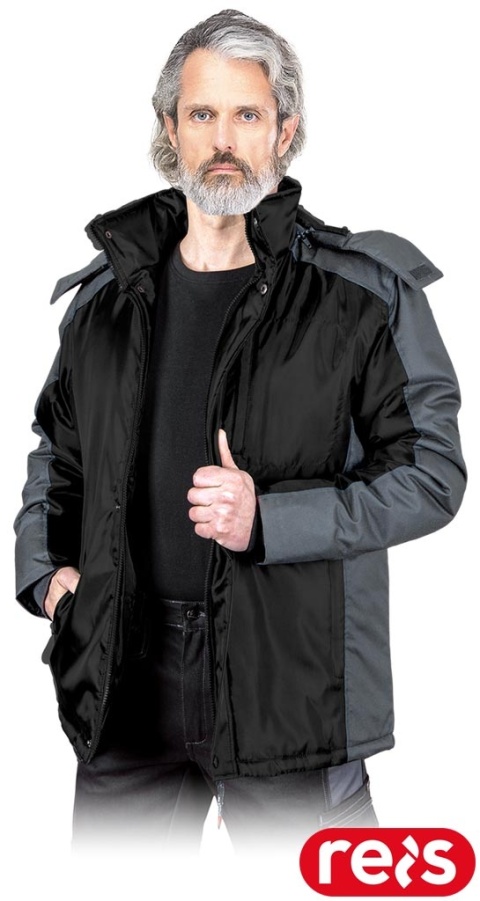 KURTKA OCHRONNA OCIEPLANA BALTIC ODSUWANY KAPTUR, CZARNO-SZARA