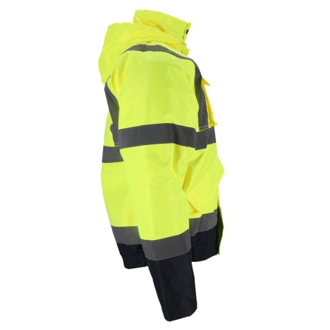 KURTKA OCHRONNA OCIEPLANA BLUE-BOMB, PIKOWANA PODSZEWKA, FLUO-PASY ODBLASKOWE, ŻÓŁTO-GRANATOWA