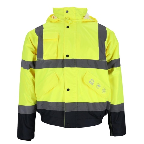 KURTKA OCHRONNA OCIEPLANA BLUE-BOMB, PIKOWANA PODSZEWKA, FLUO-PASY ODBLASKOWE, ŻÓŁTO-GRANATOWA