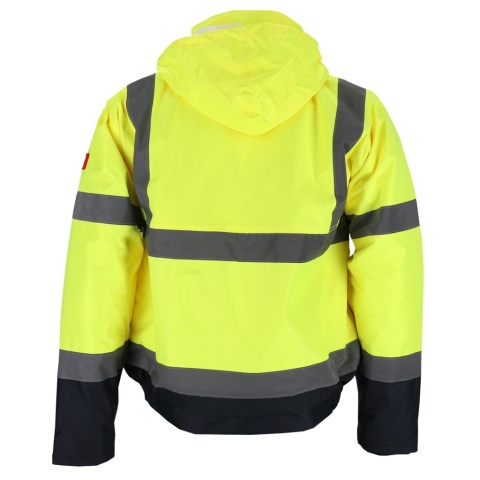 KURTKA OCHRONNA OCIEPLANA BLUE-BOMB, PIKOWANA PODSZEWKA, FLUO-PASY ODBLASKOWE, ŻÓŁTO-GRANATOWA