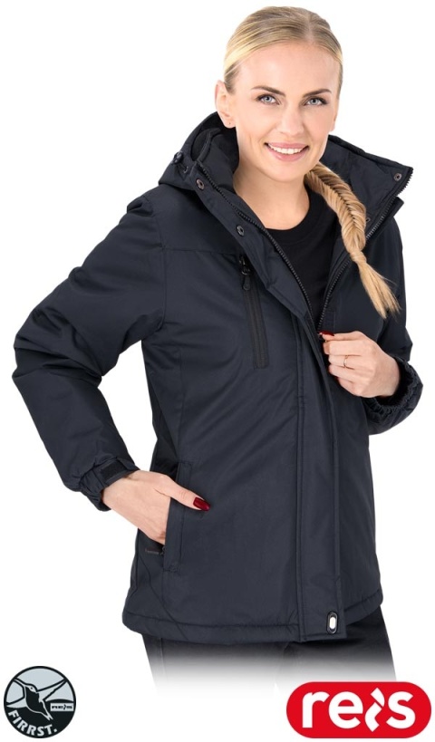 KURTKA DAMSKA OCIEPLANA ERNA NA ZAMEK, Z KAPTUREM, CZARNA