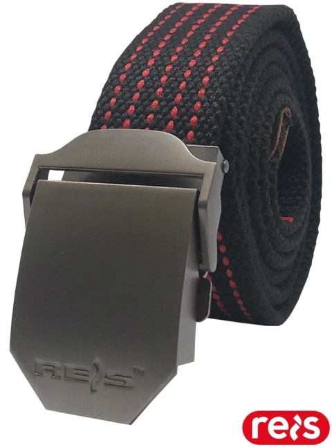 PASEK STRIP DO SPODNI, Z METALOWĄ KLAMRĄ CZARNO-CZERWONY