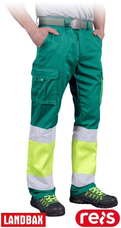 SPODNIE OCHRONNE DO PASA BAX ROBOCZE ELASTYCZNE PASY ODBLASKOWE, ZIELONO-ŻÓŁTE