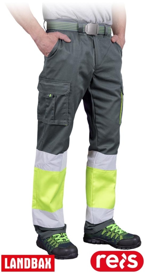 SPODNIE OCHRONNE DO PASA BAX ROBOCZE ELASTYCZNE PASY ODBLASKOWE, SZARO-ŻÓŁTE