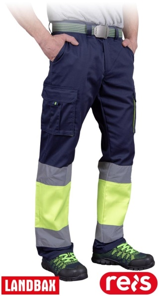 SPODNIE OCHRONNE DO PASA BAX ROBOCZE ELASTYCZNE PASY ODBLASKOWE, GRANATOWO-ŻÓŁTE