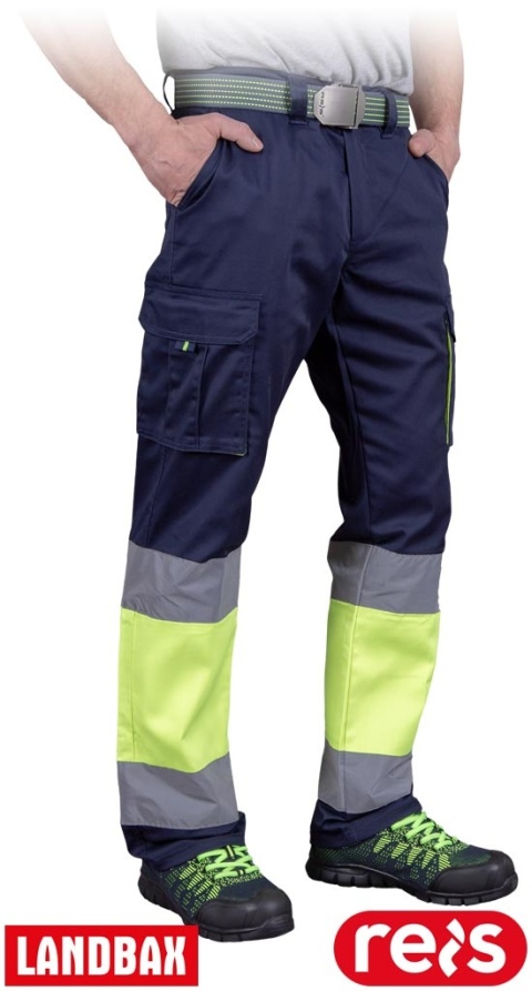 SPODNIE OCHRONNE DO PASA BAX ROBOCZE ELASTYCZNE PASY ODBLASKOWE, GRANATOWO-ŻÓŁTE