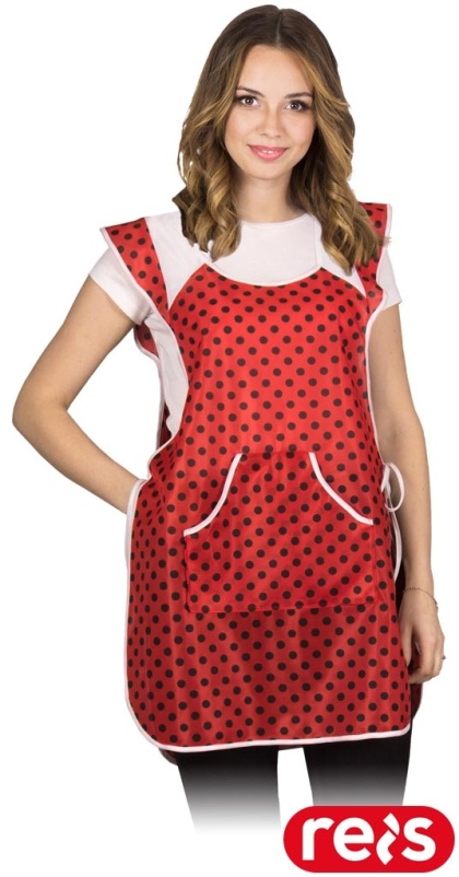 Fartuch ochronny stylonowy czerwono-biały uniwersalny przez głowę kieszeń regulowany