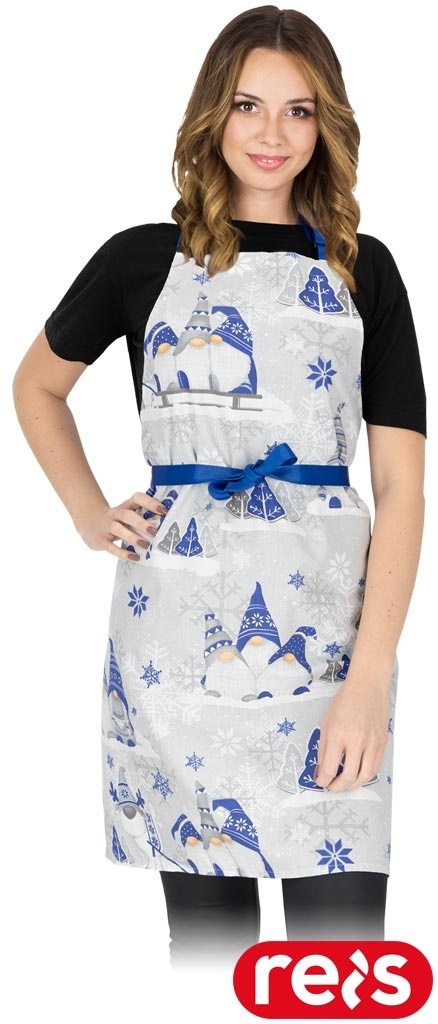 FARTUCH BAWEŁNIANY ŚWIĄTECZNY BIAŁO-NIEBIESKI