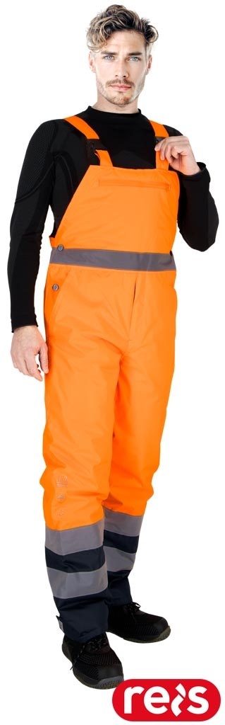 SPODNIE OCHRONNE OGRODNICZKI OCIEPLANE MĘSKIE, FLUO, PASY ODBLASKOWE, DLA DROGOWCÓW POMARAŃCZOWO-GRANATOWE