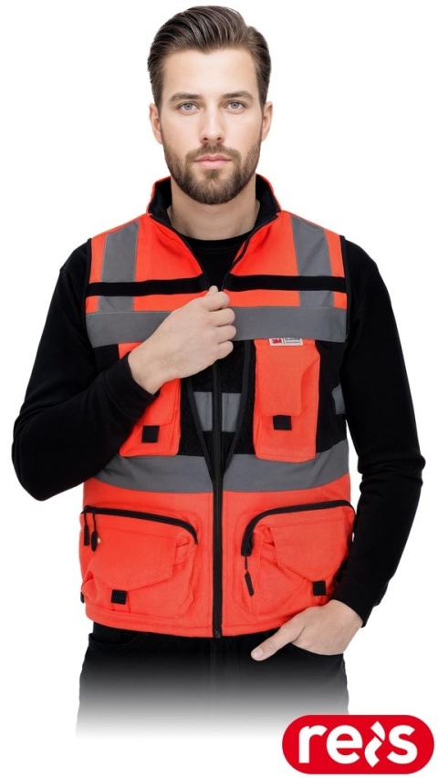 KAMIZELKA OSTRZEGAWCZA TYTAN WSTAWKI Z SIATKI, KIESZENIE, CZERWONO-CZARNA