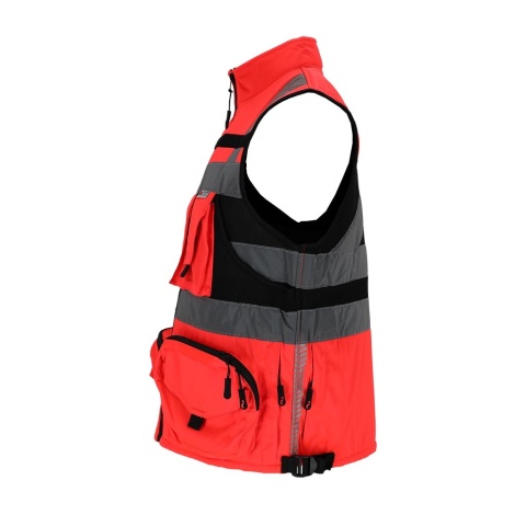 KAMIZELKA OSTRZEGAWCZA TYTAN WSTAWKI Z SIATKI, KIESZENIE, CZERWONO-CZARNA