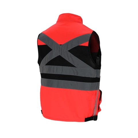 KAMIZELKA OSTRZEGAWCZA TYTAN WSTAWKI Z SIATKI, KIESZENIE, CZERWONO-CZARNA