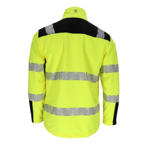 KURTKA OCHRONNA OSTRZEGAWCZA PRIZMAT SOFTSHELL, 4-KIERUNKOWY STRETCH STRECZ, POMARAŃCZOWO-CZARNA