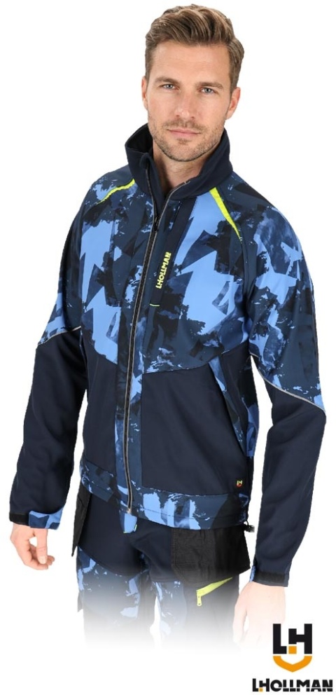 KURTKA OCHRONNA SOFTSHELL GRANATOWO-NIEBIESKO-ŻÓŁTA