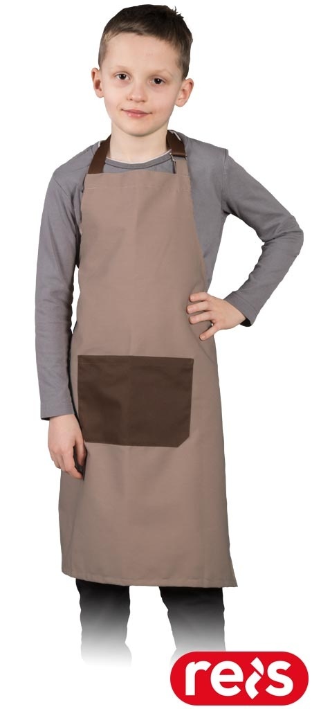 FARTUCH Z KIESZONKĄ DLA DZIECI BEŻOWO-BRĄZOWY