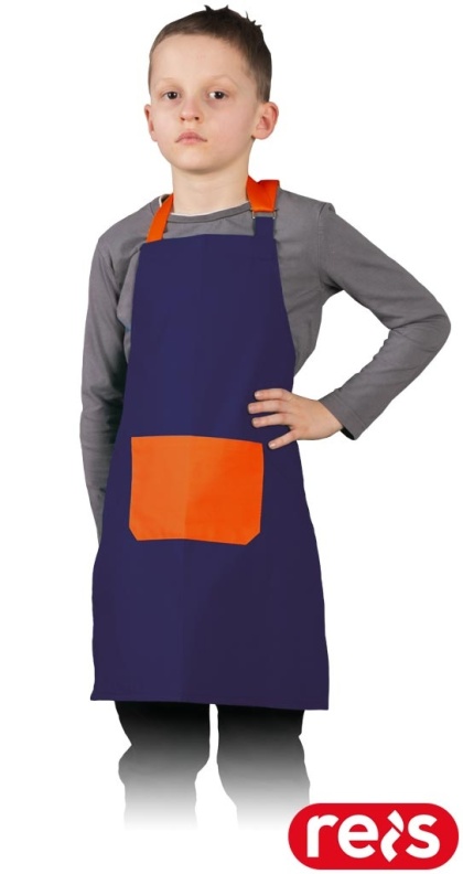 FARTUCH Z KIESZONKĄ DLA DZIECI GRANATOWO-POMARAŃCZOWY