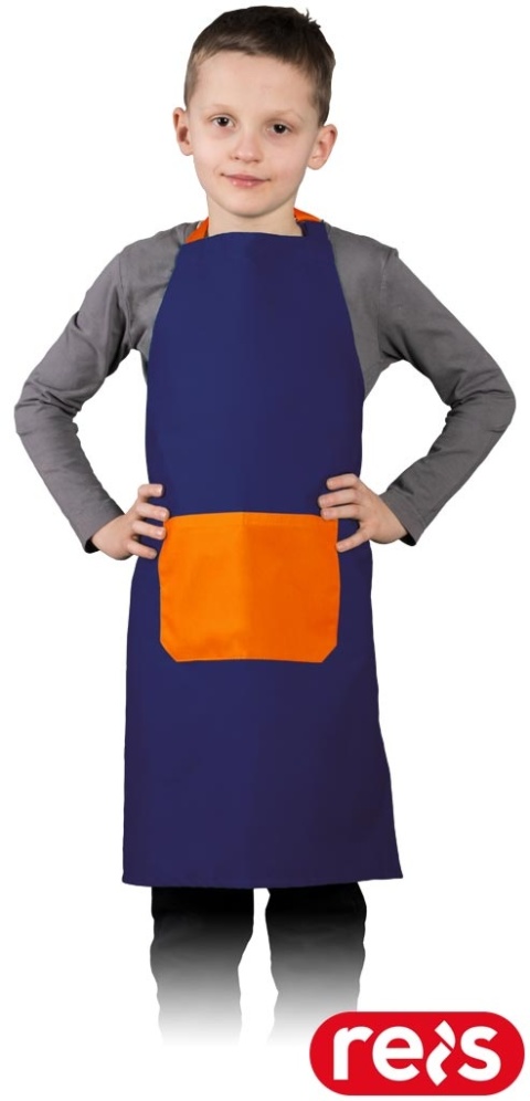 FARTUCH Z KIESZONKĄ DLA DZIECI GRANATOWO-POMARAŃCZOWY