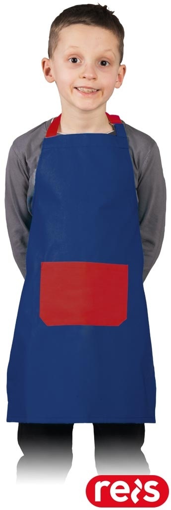 FARTUCH Z KIESZONKĄ DLA DZIECI NIEBIESKO-CIEMNOCZERWONY