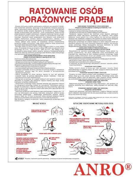 Instrukcja BHP „Ratowanie osób porażonych prądem" ZNAK BEZPIECZEŃSTWA - 330x460 mm PŁYTA PCV