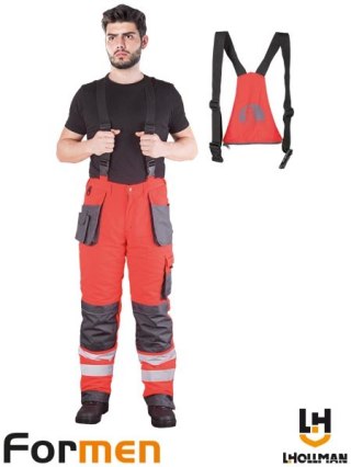 SPODNIE OCHRONNE OGRODNICZKI OCIEPLANE - 2XL - CZERWONO-STALOWO-CZARNY