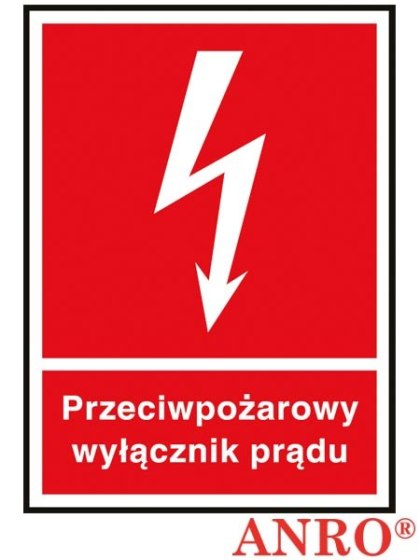 Naklejka samoprzylepna, znak ochrony ppoż.„Przeciwpożarowy wyłącznik prądu" ZNAK BEZPIECZEŃSTWA - 150x205 mm
