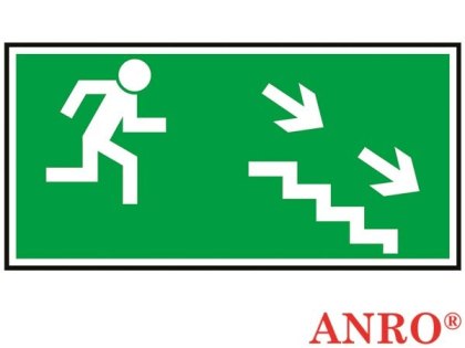 Naklejka samoprzylepna znak ewakuacyjny „Kierunek do wyjścia drogi (...)schodami w dół w prawo" ZNAK BEZPIECZEŃSTWA - 150x300 mm