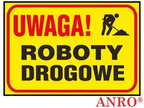 Tablica budowlana „Uwaga! Roboty drogowe" ZNAK BEZPIECZEŃSTWA - 250x350 mm PŁYTA PCV