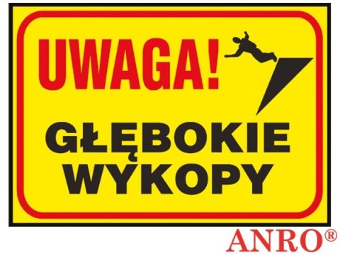Tablica budowlana „Uwaga! Głębokie wykopy " ZNAK BEZPIECZEŃSTWA - 250x350 mm PŁYTA PCV