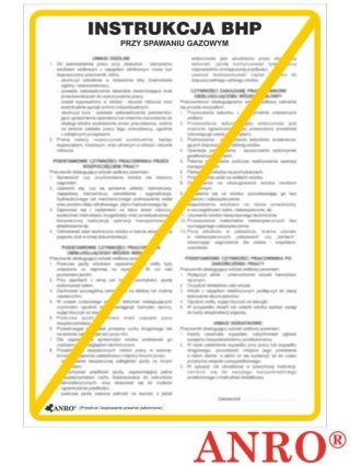 Instrukcja BHP i PPOŻ BHP przy spawaniu gazowym ZNAK BEZPIECZEŃSTWA - 330x460 mm PŁYTA PCV