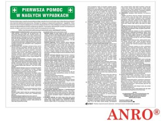 Instrukcja BHP „ Instrukcja pierwsza pomoc w nagłych wypadkach" ZNAK BEZPIECZEŃSTWA - 500x350 mm PŁYTA PCV