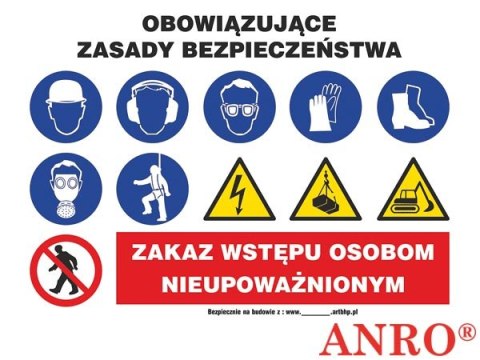 Znak „Obowiązujące zasady bezpieczeństwa" - 700x500 mm PŁYTA PCV