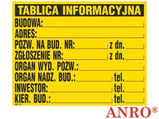Tablica budowlana „Tablica informacyjna budowy" ZNAK BEZPIECZEŃSTWA - 700x900 mm PŁYTA PCV