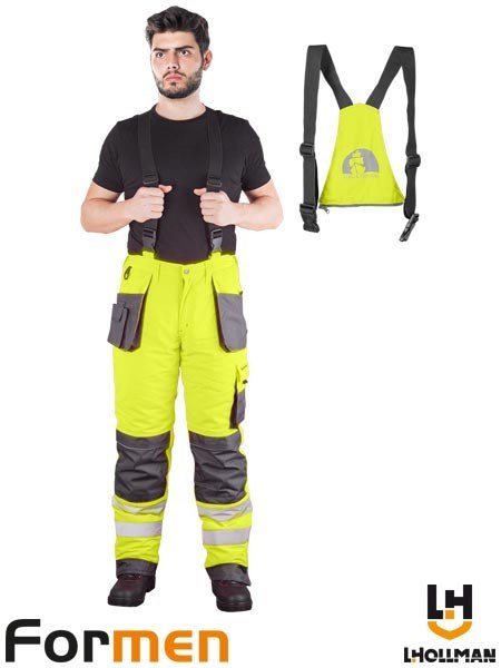 SPODNIE OCHRONNE OGRODNICZKI OCIEPLANE - 2XL - ŻÓŁTO-STALOWO-CZARNY