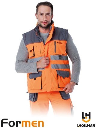 BEZRĘKAWNIK OCHRONNY OCIEPLANY - 2XL - POMARAŃCZOWO-STALOWO-CZARNY