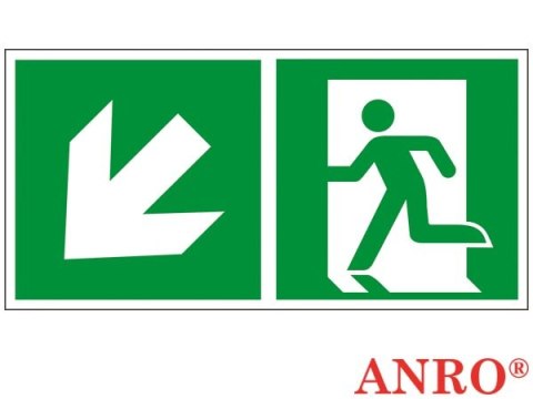 Naklejka samoprzylepna, znak ewakuacyjny „Kierunek do wyjścia w lewo i w dół" ZNAK BEZPIECZEŃSTWA - 150x300 mm