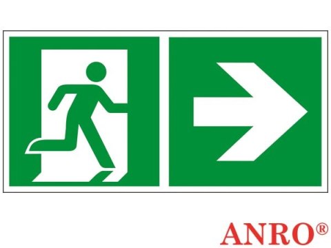 Naklejka samoprzylepna, znak ewakuacyjny „Kierunek do wyjścia w prawo i prosto (za drzwiami)" ZNAK BEZPIECZEŃSTWA - 150x300 mm