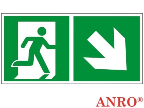 Naklejka samoprzylepna, znak ewakuacyjny „Kierunek do wyjścia w prawo i w dół (za drzwiami)" ZNAK BEZPIECZEŃSTWA - 150x300 mm