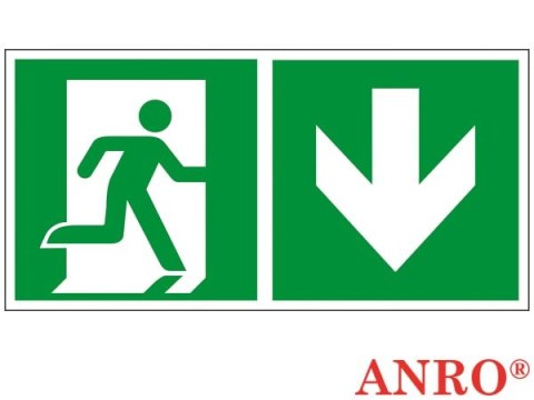 Naklejka samoprzylepna, znak ewakuacyjny „Kierunek do wyjścia w dół (za drzwiami) w prawo" ZNAK BEZPIECZEŃSTWA - 150x300 mm