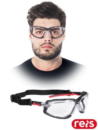 OKULARY OCHRONNE - uni - TRANSPARENTNO-CZARNO-CZERWONY