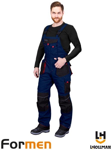 SPODNIE OCHRONNE OGRODNICZKI OCIEPLANE - 2XL - GRANATOWO-CZARNO-CZERWONY
