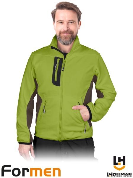 BLUZA Z POLARU OCHRONNA - S - LIMONKOWO-BRĄZOWO-CZARNY