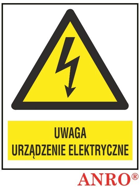 Naklejka samoprzylepna, znak elektryczny „Uwaga urządzenie elektryczne" ZNAK BEZPIECZEŃSTWA - 74x105 mm