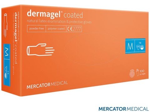 RĘKAWICE LATEKSOWE 8% VAT DERMAGEL LATEKSOWE DIAGNOSTYCZNE 100SZT BEZPUDROWE, DO KONTAKTU Z ŻYWNOŚCIĄ, L