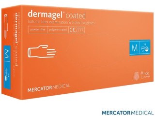 RĘKAWICE LATEKSOWE 8% VAT DERMAGEL LATEKSOWE DIAGNOSTYCZNE 100SZT BEZPUDROWE, TEKSTUROWANE, DO KONTAKTU Z ŻYWNOŚCIĄ, XL
