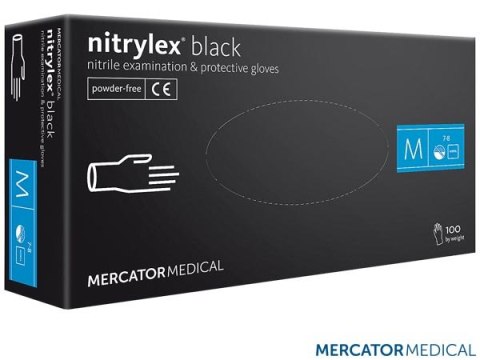RĘKAWICE NITRYLOWE 8% VAT BEZPUDROWE NITRYLEX CZARNE 100SZT DO KONTAKTU Z ŻYWNOŚCIĄ, MEDYCZNE, FRYZJERSKIE, L